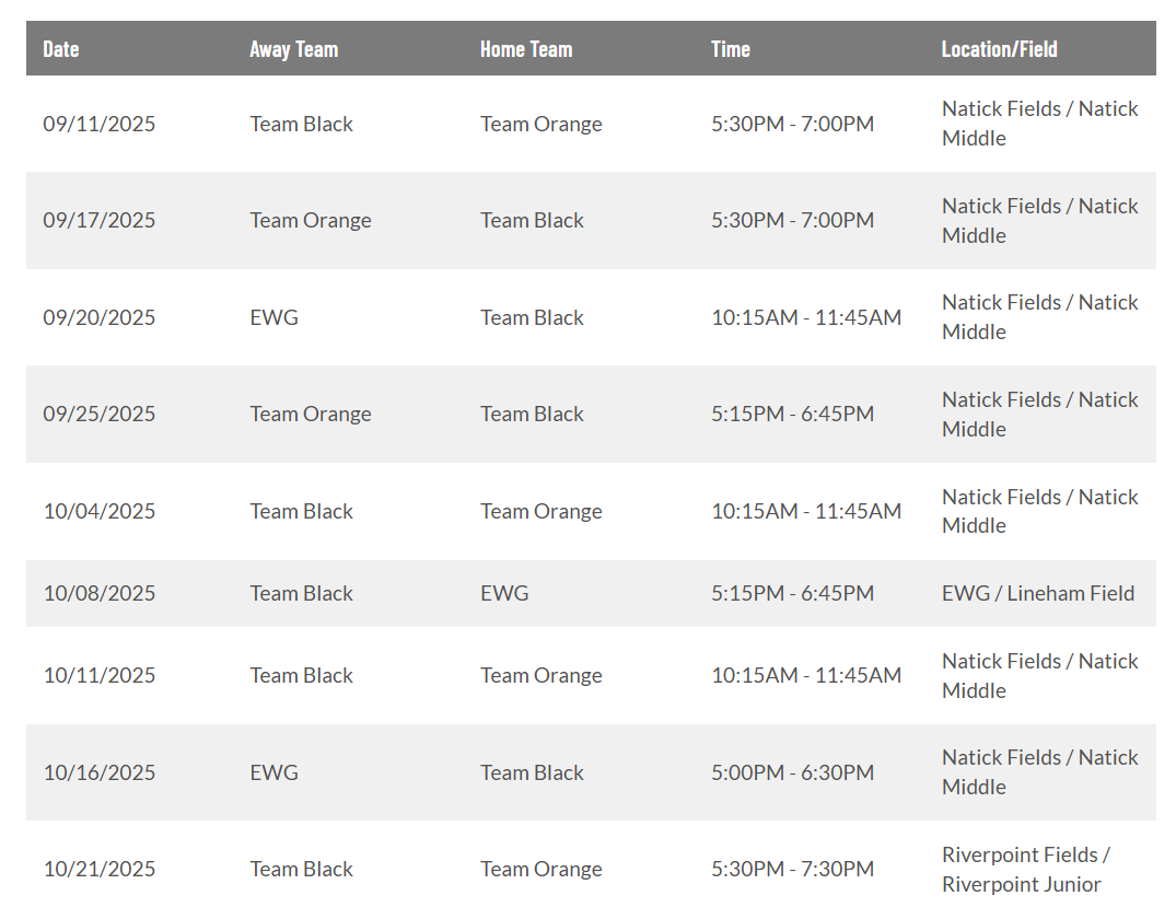 9U Division Schedule